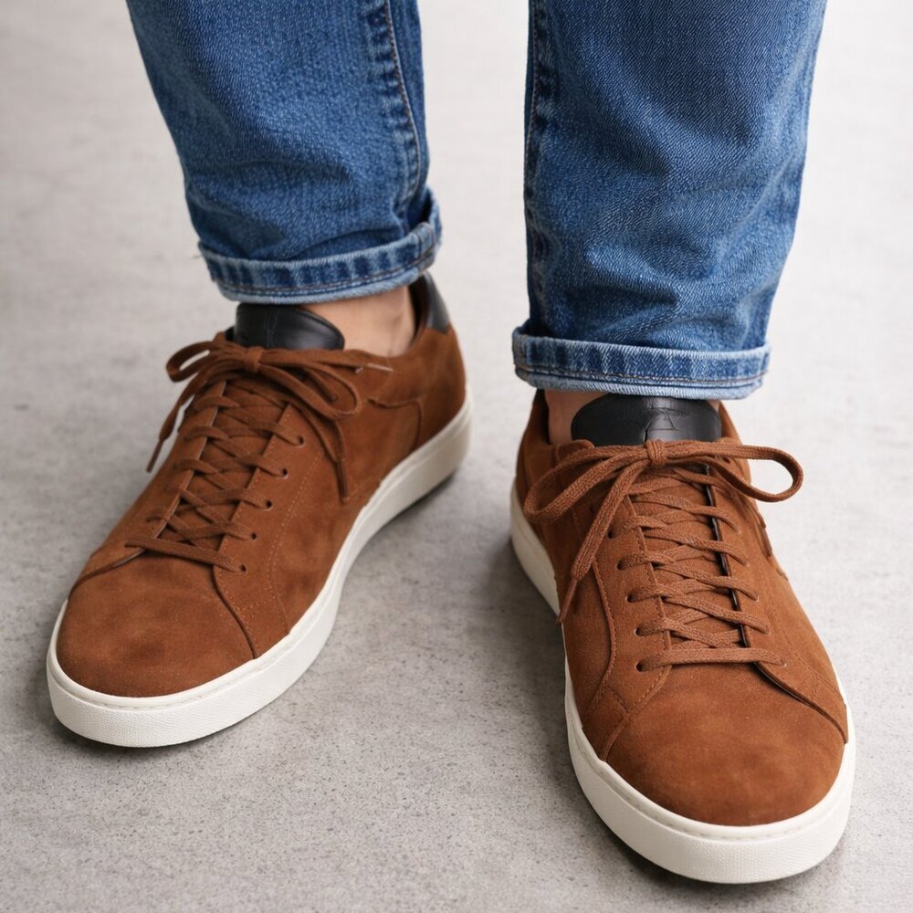 Kurt Geiger Brown Suede Lace Up Sneakers Men’s Casual Street Tennis Shoes Sz 41